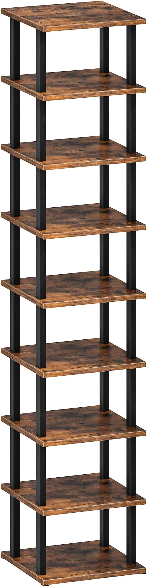 CHOEZON 9-Tier Vertical Shoe Rack, DIY Corner Shoe Rack for Entryway, Narrow Shoe Shelf, Tall Storage Organizer, Saving Space, for Small Spaces, Entryway, Hallway, Rustic Brown and Black MXJ01BF
