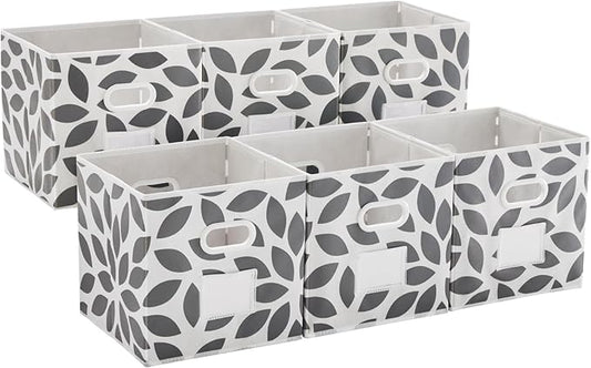 MAX Houser Fabric Storage Bins Cubes Baskets Containers with Dual Plastic Handles for Home Closet Bedroom Drawers Organizers, Flodable,Grey, Set of 6