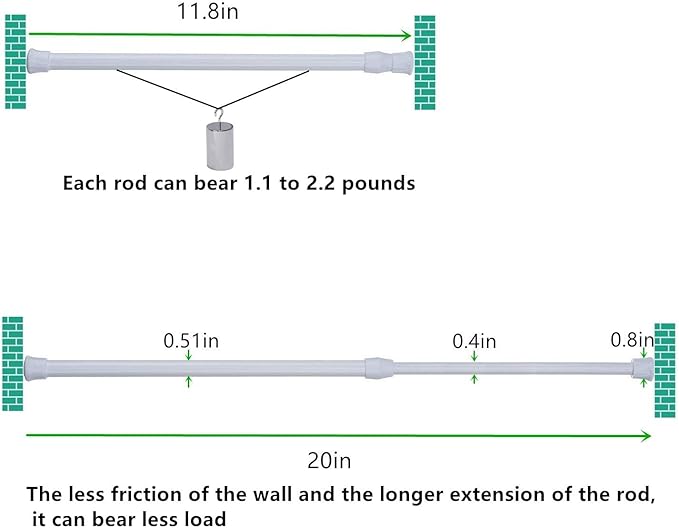 Cupboard Bars Tension Rods, 6 Pack 11.8-20 Inches Spring Tensions Rods Steel Adjustable Tension Curtain Rod Shower Rod Closet Rod Window Rods White