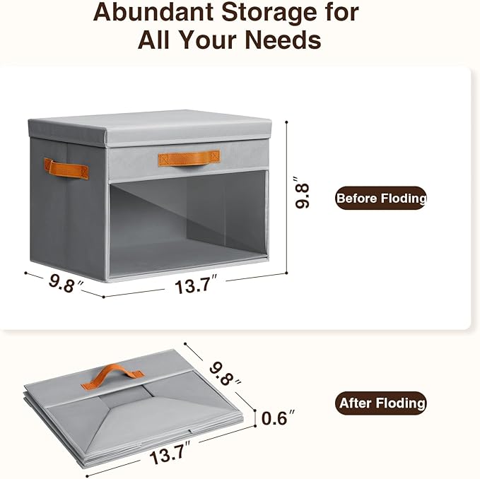 Homsorout Large Storage Bins with Lids - 3 Pack Foldable Decorative Organizers with Clear Windows & Handles, Cube Storage Organizers for Clothes, Blankets, Sweaters, Sheets, Grey