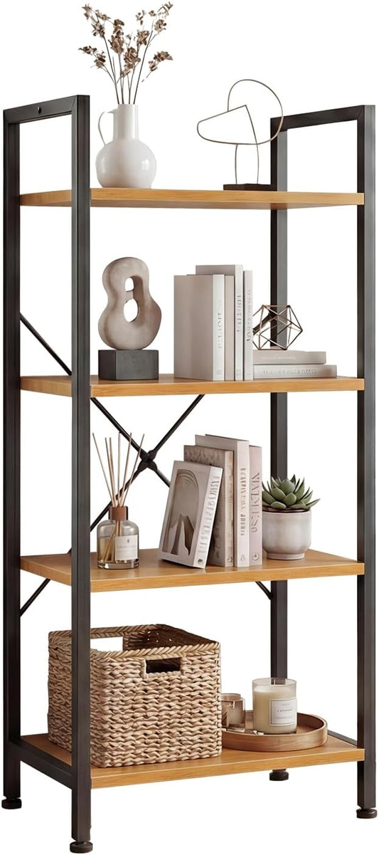 DUMOS 4 Tiers Bookshelf, Classical Book Shelf, Tall Display Shelves in Living Room/Home/Office, Storage Organizer for CDs/Books/Movies, Wood
