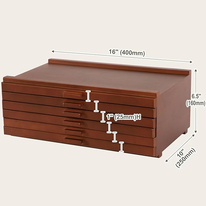 VISWIN 6-Drawer Art Supply Storage Organizer, Beech Wood Artist Storage Box with Removable Dividers, Portable Art Box for Paints, Brushes, Pencils, Pens, Pastels - Walnut