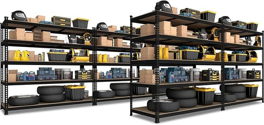 PrimeZone 5 Pack Heavy Duty Storage Shelves - 47"W x 18"D x 71"H 5 Tier Adjustable Garage Storage Shelving, Metal Utility Rack Organizer Shelf Unit for Warehouse Pantry Closet Kitchen Basement, Black