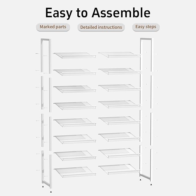 8-Tier Shoe Organizer, Tall Metal Shoe Rack for Closet Entryway Garage, Large Capacity Shoe Storage with Adjustable Flat, Holds 32-40 Pairs, White