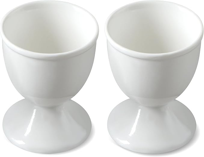 Cinf Ceramic Egg Cup Easter Gift Set of 2 White Porcelain Holder Breakfast Boiled Cooking Easy to Clean Childhood Memories Kitchen