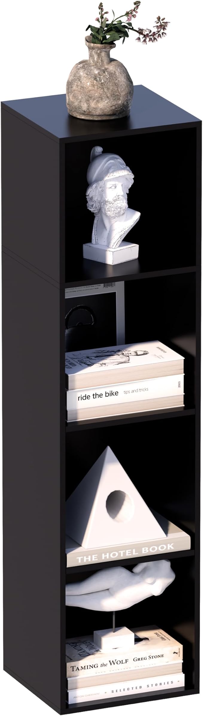 4 Cube Storage Organizer, 4 Tier Cube Low Bookcase Freestanding Storage Display Organizer, Four-Cubes Open Shelf Bookshelf for Home Office (Black, 4-Cube)