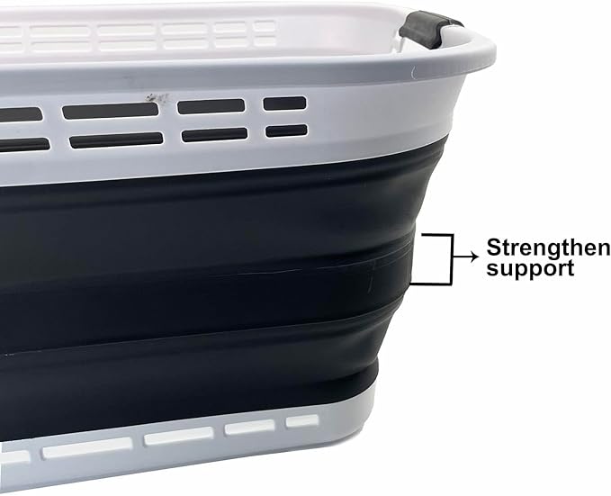 SAMMART 42L (11 Galloons) Collapsible Plastic Laundry Basket - Foldable Pop Up Storage Container/Organizer - Portable Washing Tub - Space Saving Hamper/Basket (White/Asphalt)
