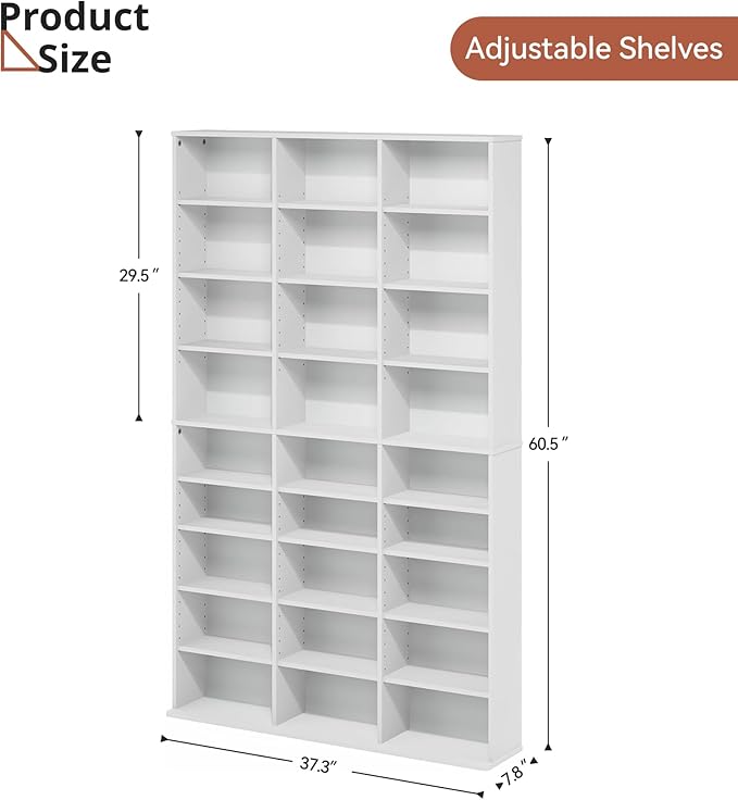 DVD Storage Shelf with Adjustable Shelves, 9-Tier Modern Media Tower for CDs, DVDs, Video Games, DVD Rack Cabinet Organizer for Living Room, Bedroom, Office