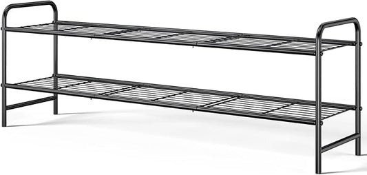 Kitsure Shoe Rack - Stainless Steel Shoe Organizer, Sturdy Shoe Rack for Closet and Front Door Entrance, Free Standing Shoe Shelf, Closet Organizers and Storage, 37.3" Wide - 2 Tier, Black