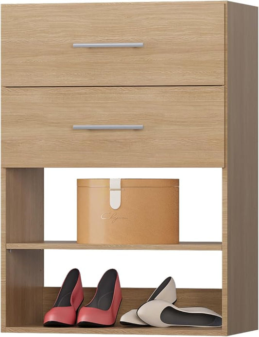 2 Drawer Short Tower Closet Unit, Modular Closet System, Wood Closet System Organizer with Storage for Walk In Closets, Clothing Rack Closet for Hanging Clothes, Bedroom, Wood, 31.5"W