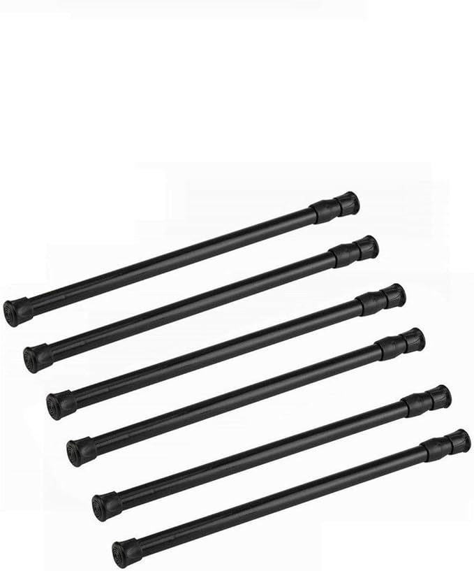 6 Pack Tension Rods, Adjustable Spring Steel Cupboard Bars Tension Curtain Rod Shower Rod Extendable Width 15.7-28 Inches (Black)