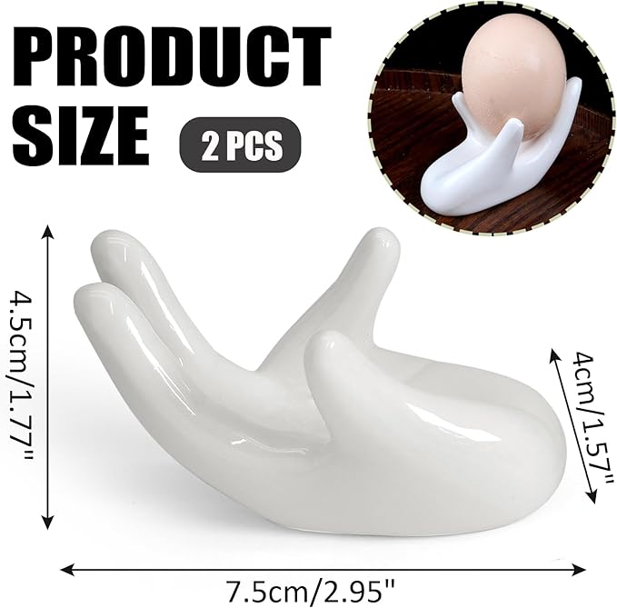 2 Pcs Creative Ceramic Egg Stands, Porcelain Egg Holders Hand Shaped Egg Cups Holder for Hard Boiled Eggs in Living Room, Restaurant and Dining Table for Breakfast, Display