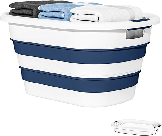 OOAMBB 43L(11.5Gallon) Collapsible Laundry Basket Plastic, Pop Up Laundry hamper/Storage Container, Foldable Laundry Basket with Large Capacity,Sturdy,Space Saver (Blue, 1 Pack)