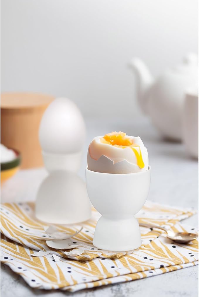 HIC Kitchen Double Egg Cup, Fine White Porcelain, Set of 6