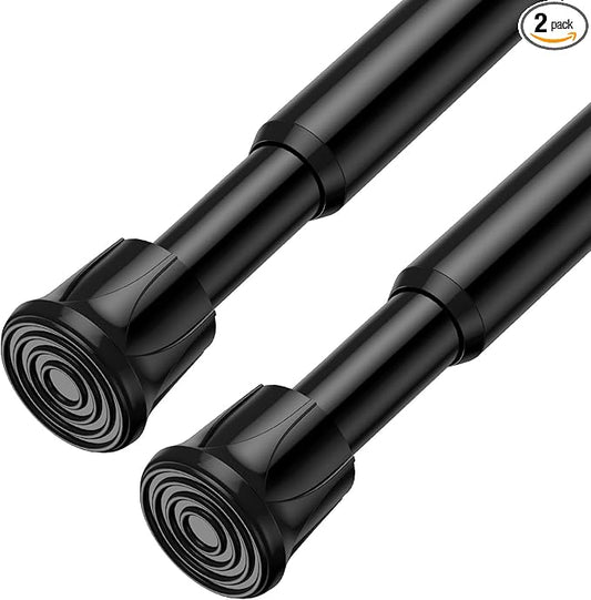 AIZESI 2 Pack Tension Rods for Windows 28 to 48 inch, Adjustable Short Curtain Rods No Drilling Small Tension Rods for Windows Door Kitchen Curtain, Black