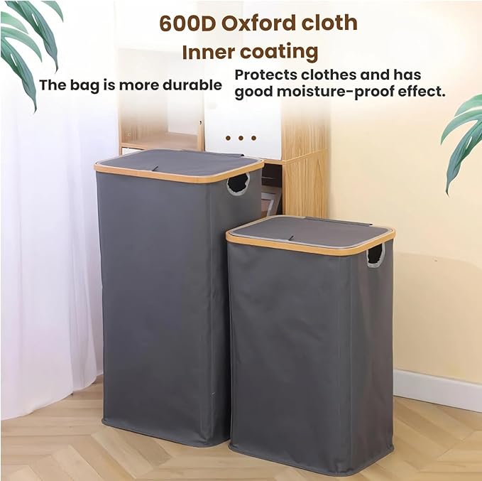2pcs FLaundry Hamper with Lid,Collapsible Dirty Clothes Hamper Organizer | Large Capacity Space-Saving Design for Bedroom/Laundry Room Essentials (Gray)