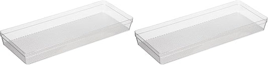 Oggi Clear Drawer Organizer - 6" X 15" - Ideal for Organizing Kitchen Drawers, Office, Desk, Silverware, Kitchen Utensils, Cosmetics and Bathrooms (Pack of 2)