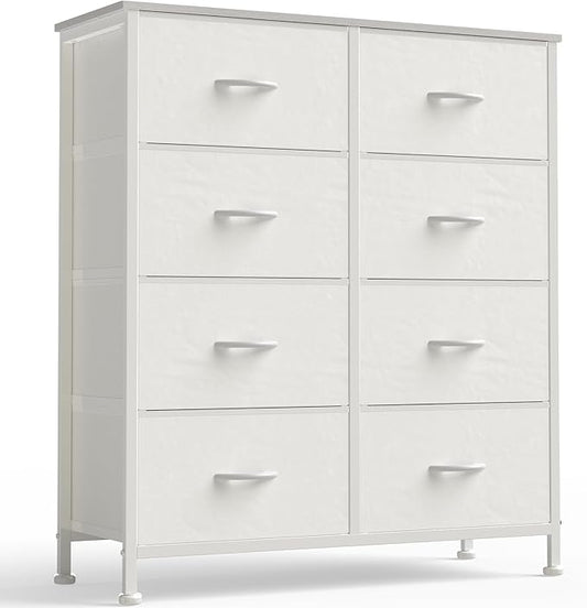 OLIXIS 8 Drawer Storage Dresser with Wood Top - Wide Fabric Chest Organizer for Bedroom, Closet, Living Room,Tower Cabinet, TV Stand, Hallway Entryway Furniture,White