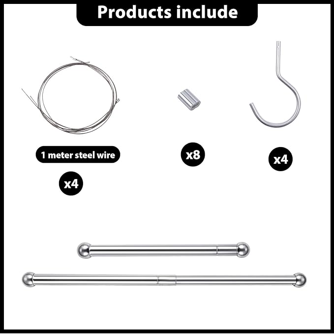 2 Pieces Hanging Closet Rod, Adjustable Width and Height, Clothes Hanging Bar Closet Organizer Rod Double Closet Rod Poles for Hanging Clothes Indoor Outdoor Closet Space-Saving (Stainless Steel)