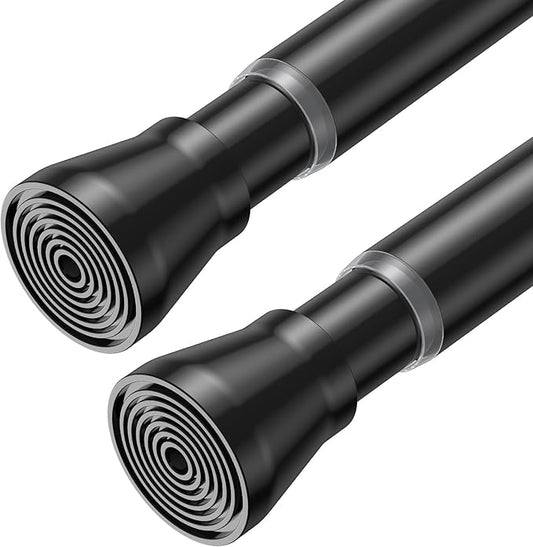 AIZESI 2 Pack Tension Curtain Rod for Windows 45 to 77 Inch, Adjustable Expandable Spring Curtain Rods No Drilling, Non Slip Curtain Rod for Bedroom Doorway Closet, Black