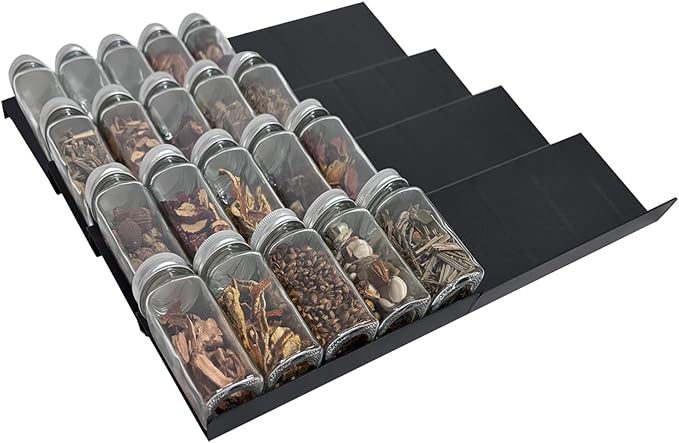 Spice Drawer Organizer, 4 Tier Spice Rack for Drawer Expandable From 11.8" to 23.6", Black Seasoning Organizer for Drawer Spice Organizer(Jars Not Included)