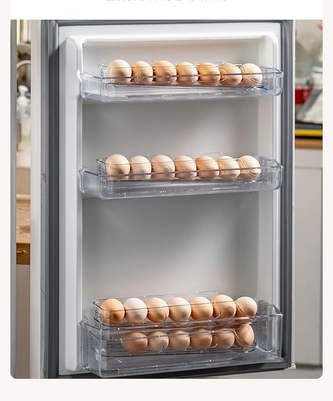 Egg Holder for Fridge,Stackable 1-4 Tiers Container,Auto Rolling Fridge Organizer for Refrigerator,Space-Saving Dispenser Holder,Refrigerator Egg Rack Transparent (2 Packs)