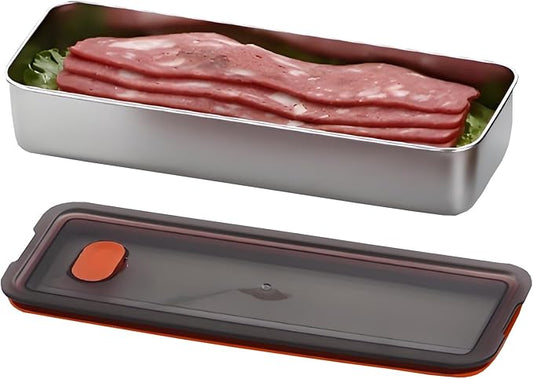 Bacon Container for Refrigerator, 304 Stainless Steel Sealed Food Storage Container with Silicone-Sealed and Air Vent ，Safe Deli Containers SealPro Bacon Box