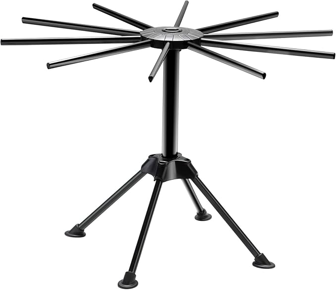 Ourokhome Collapsible Pasta Drying Rack, Plastic Foldable Homemade Fresh Spaghetti Stand Dryer Noodle Hanger for Kitchen with 10 Arms, Stable, Easy Storage, Quickly Set Up (Black)