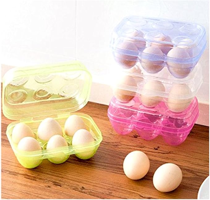 YOHA Clear Egg Storage Box Delicate 6 Girds Egg Dispenser Holder Case Refrigerator Crisper Camping Picnic Travel Portable Egg Carriage,Blue+Clear 6pcs Set