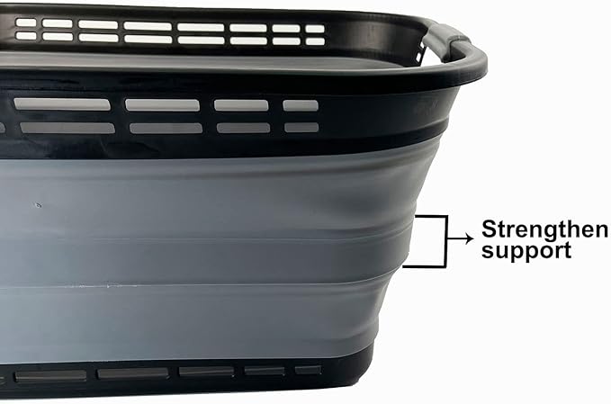 SAMMART 42L (11 Galloons) Collapsible Plastic Laundry Basket - Foldable Pop Up Storage Container/Organizer - Portable Washing Tub - Space Saving Hamper/Basket [BPA Free] (Black/Frost Grey)