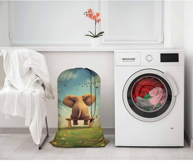 Swono Cute Elephant Large Travel Laundry Bag - Wet/Dry, Dirty Clothes Bag for Gym, Swimming, Yoga - Blue Cloud
