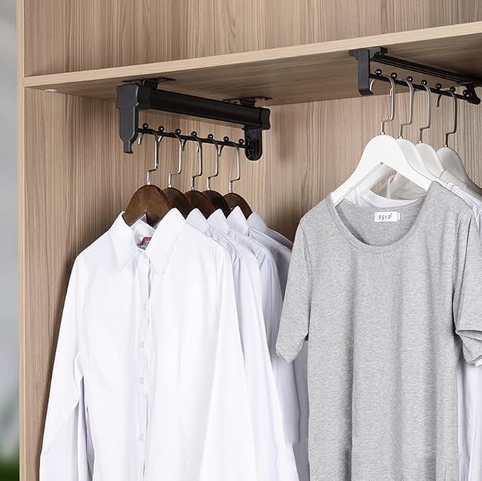 Heavy Duty Extendable Pull Out Closet Rod - Sliding Wardrobe Closet Rod for Increased Storage Space - Hanging Rod Ideal for Clothes, Towels and More - Neat Closet Storage (16.2 inch)