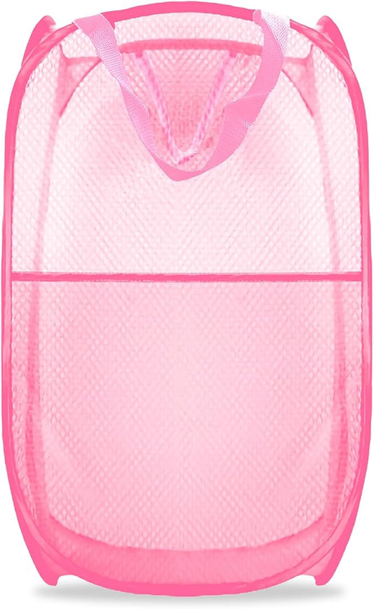 Collapsible Pop Up Laundry Hamper, Extra Large Mesh Foldable Laundry Basket, 28" x 16" x 16"(Pink)