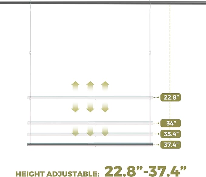 Hanging Closet Rod, 17-29In Adjustable Width and Up to 37In Height Adjustable Closet Rod Extender, Double Closet Rods Hanging Bar, Space-Saving Tension Hanging Organizer, Chrome, 1 Pack