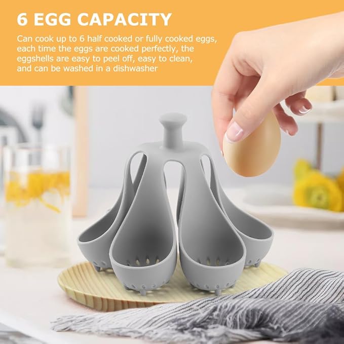Silicone Egg Boiler Rack Freestanding Egg Boiler Eggs Cooker Hard Boiled Eggs Boilers Holds 6 Eg g Poached Eg g Molds for Cooking(COLOR:grey)