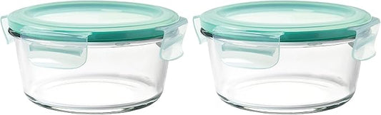 OXO Glass Food Storage Container, 4 Cup, Round | Smart Seal | Leakproof | Airtight | Pack of 2