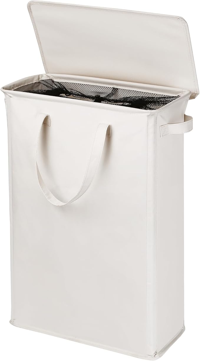 GOMAJI Slim Laundry Basket with Lid and Handles, Foldable Laundry Basket for Clothes, Clothes Hamper Easy to Carry, Dirty Hampers for Bedroom, Bathroom, Dorm, College, 12.7 Gallons(48L)