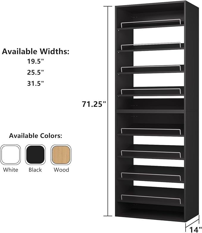 ROOMTEC Modular Closet System, 31.5" Shoe Shelf Closet Tower Wall-Mounted Closet Organizer, Wooden Tower for Walk-In Closets, Wardrobe Storage Kit, Black