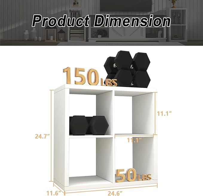 CTESNE【2026 Wooden Thick Frame 4 Cube Storage Organizer Shelf with Anti-Tipping Kits + Reversible Open Back Bookcase, Horizontal and Vertical Dual-use（White,11inch）