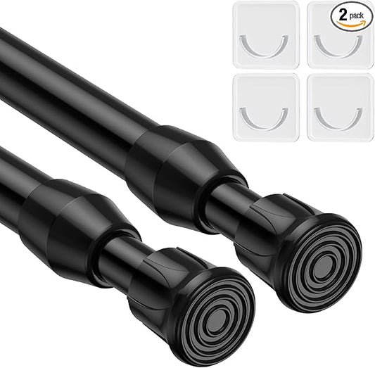 MEXAU 2pack Tension Curtain Rod 27 to 38 Inch, Black Spring Tension Rods Curtain Rods Adjustable Spring Rod Extendable Tension Rod for Kitchen