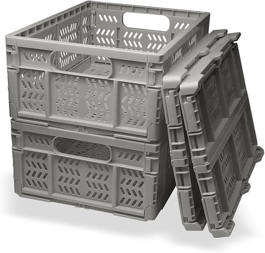 20L Folding Crate, 4Pack Plastic Storage Baskets Organizer for Home and Office,Collapsible Storage Crates for Home Office and Outdoor Organizer.(Grey)