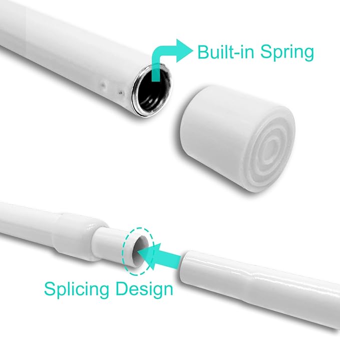 2 Pack Short Small Spliced Tension Rods 30"-42" Spring Adjustable, No Drilling Extendable Closet Rod for Window Wardrobe Bedroom Doorway Room Divider, White