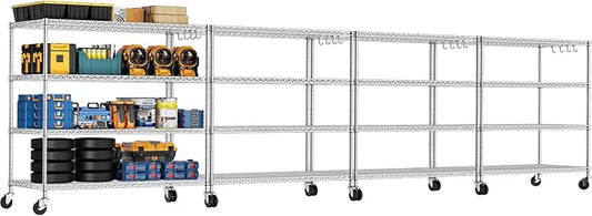 PrimeZone 4 Tier 55.5" Wx24 Dx76 H Wire Shelving with Wheels 2400lbs NSF Certified Storage Shelves Heavy Duty Metal Shelf Adjustable Rolling Rack Commercial Garage Restaurant Warehouse Chrome 4Pack