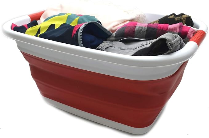 SAMMART Set of 2-31L (8.1 gallon) Collapsible Plastic Laundry Basket -Pop Up Storage Container-Portable Washing Tub - Space Saving Hamper/Basket, Water capacity: 23L (6 gallon) (2, Red)