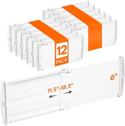 Lifewit 6" Tall 12 Pack Drawer Dividers, 30-47cm/11.5-18.5" Expandable Drawer Divider for Clothes, Adjustable Dresser Drawer Organizers, Drawers Separators for Dresser/Bathroom/Closet/Kitchen White