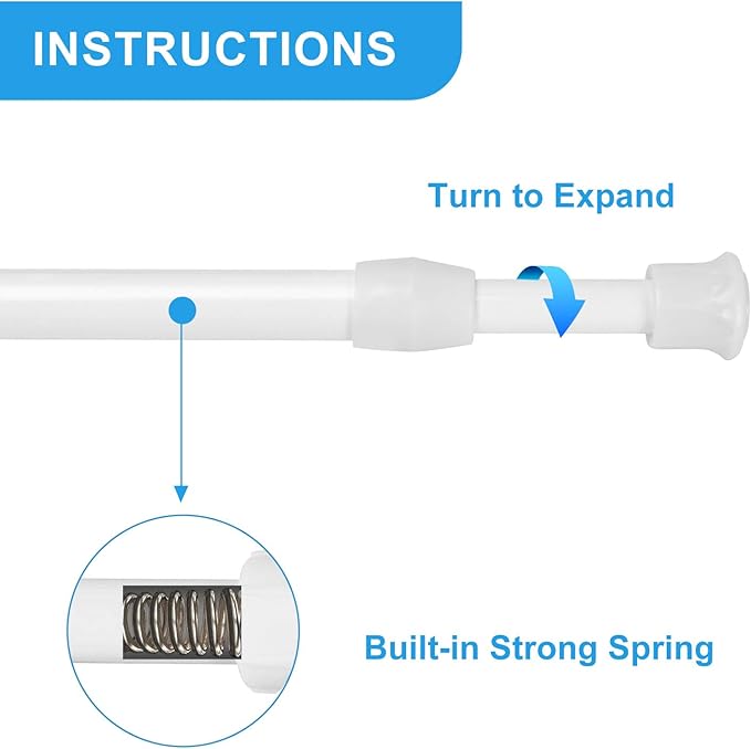 2 Pack Tension Curtain Rod 28-48 Inch, Small Short Adjustable Extendable Spring Loaded Rods for Windows Cabinet Blinds Closet Bedroom Kitchen Bathroom Door No Drilling White