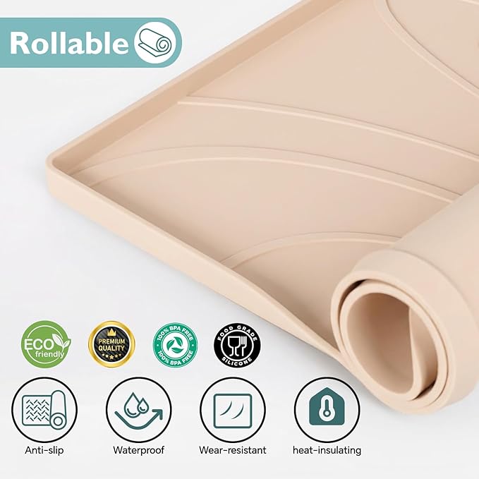 Under Sink Mat 28" x 22", Waterproof Silicone Cabinet Liner Tray, Leakproof Under Sink Organizer for Kitchen Bathroom, Non-Slip Shelf Protector, Oil-Resistant, Easy to Clean, Durable