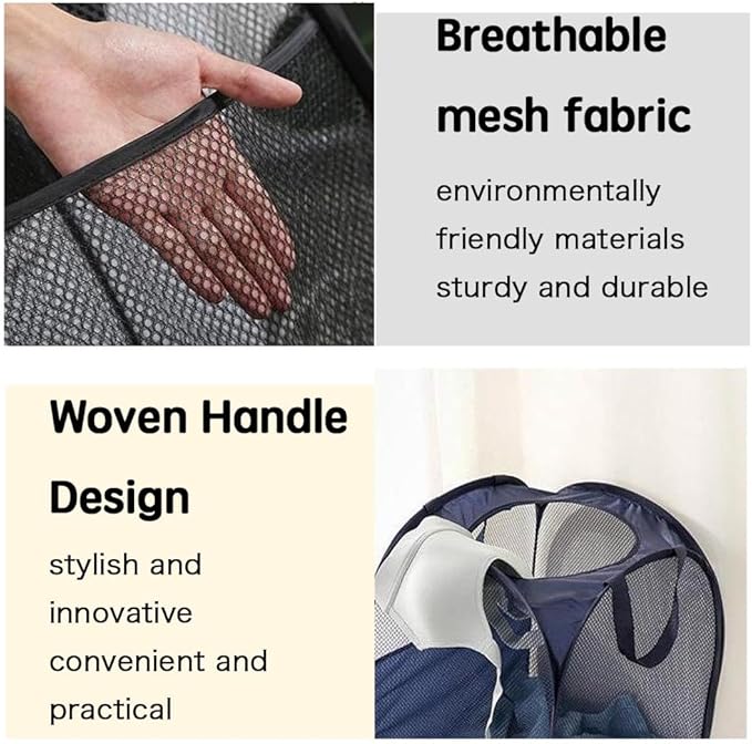 4 Pack Collapsible Laundry Baskets Popup Mesh Laundry Basket Durable Handles Foldable Clothes Hamper for Laundry Room College Dorm (4, blue-green-grey-black)