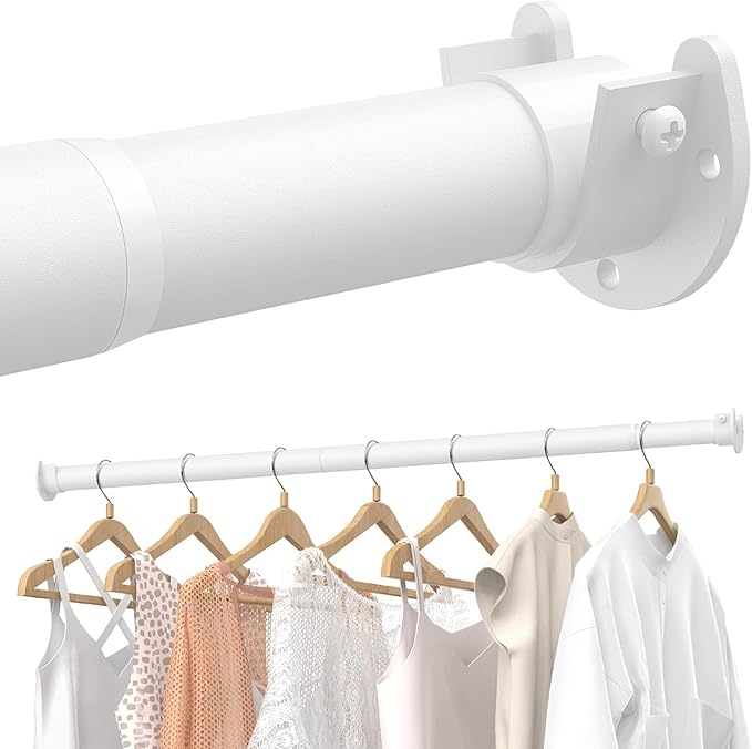 Supforce 3 PACK Closet Rods for Hanging Clothes, 17 to 28 Inches Stepless Adjustable Metal Closet Rod, 1.3 Inches Heavy Duty Clothes Hanging Rod for Closet Wardrobes Laundry RV, White