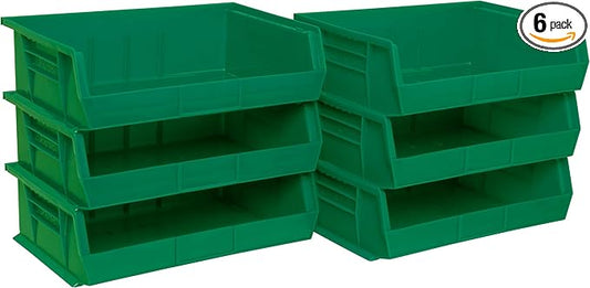 Akro-Mils 30255 AkroBins Plastic Storage Bins, Space-Saving Stackable Bins for Garage, Pantry, Craft Organization, 11" x 16" x 5", Green, 6-Pack